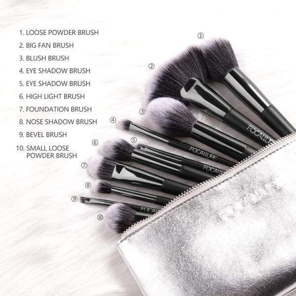 Focallure 10 Brushes Bundle (With Silver Pouch)